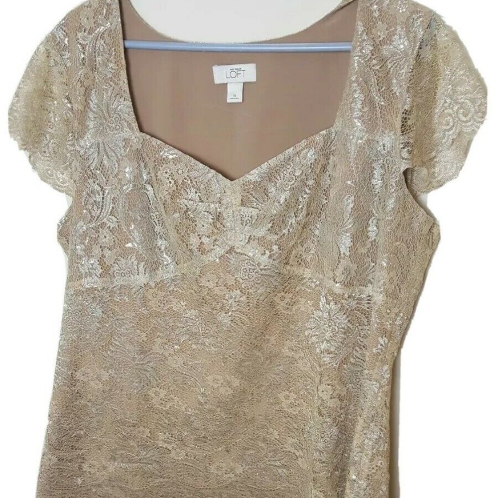 Ann Taylor Loft Womens Lace Sleeveless Tan Formal